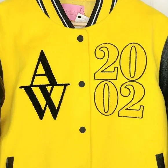 AZALEA WANG Women’s Yellow Black Varsity Bomber Jacket Large Retro Bold NWT - Picture 5 of 10